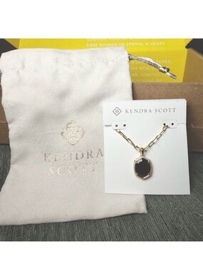 Kendra Scott Daphne Gold Pave Frame Pendant Necklace Smokey Quartz NWT